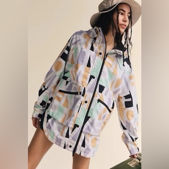 FP Movement Singin' In The Rain Printed Packable Jacket~ Blocked Logo Combo